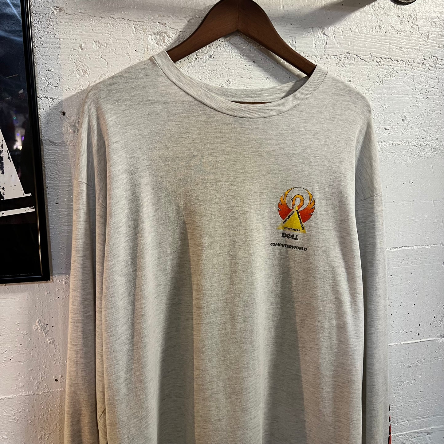 Vintage 90's Dell Computers 'Phoenix' Long Sleeve Single Stitch Graphic T-Shirt - Size XL - Ash Heather Gray