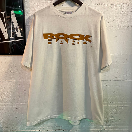 Vintage 90's Rock Hard Weight Lifting 'Train 2 Reign' Single Stitch T-Shirt - Size XL - Made In USA - White