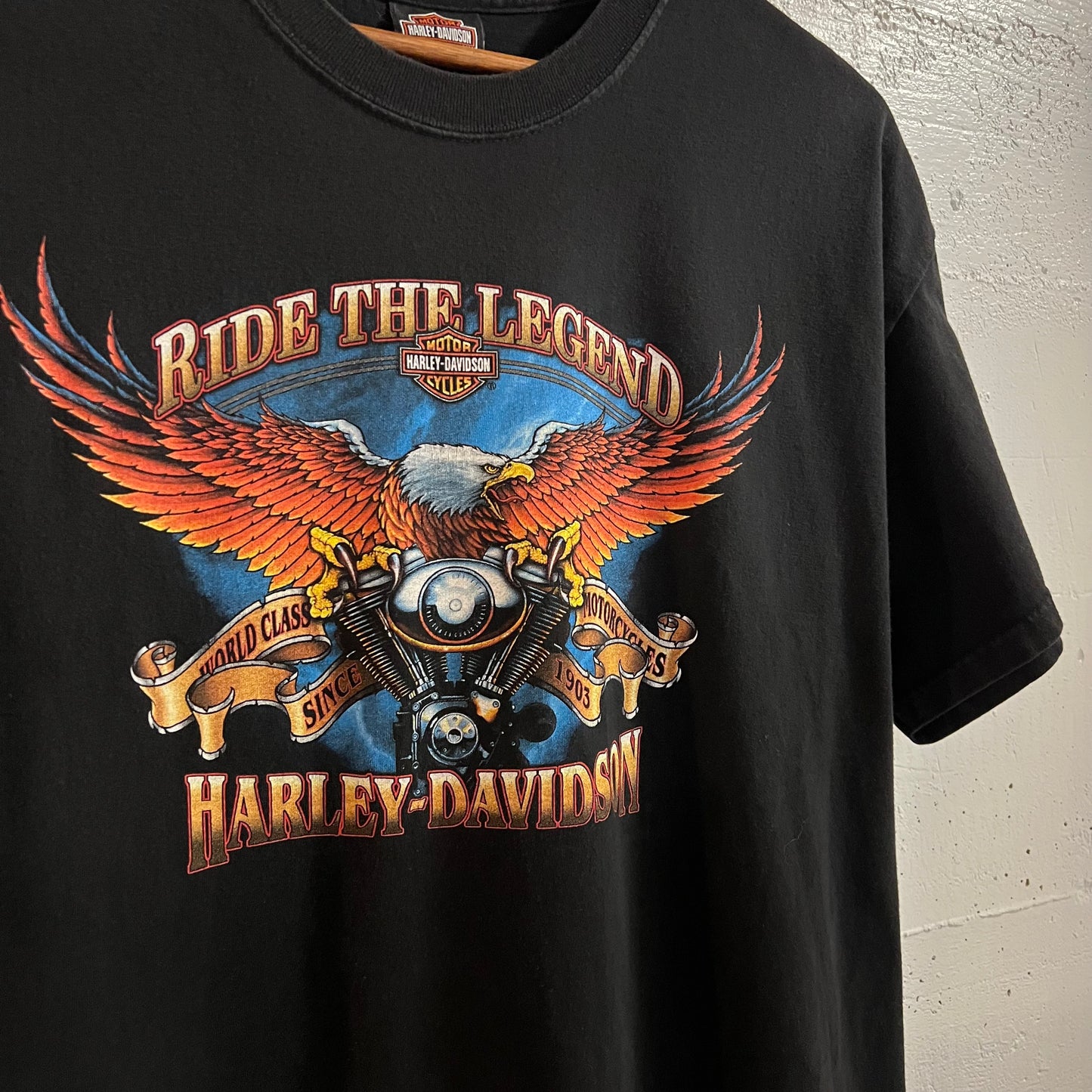 2009 Harley Davidson ‘Northern Lights’ Arbor Vitae, WI Graphic T-Shirt - Size XL - Made In USA - Black/Multi