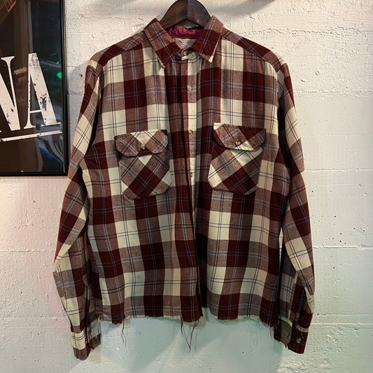 Vintage Charleston Bay Cropped Plaid Flannel - Size Medium - Red/Blue/White