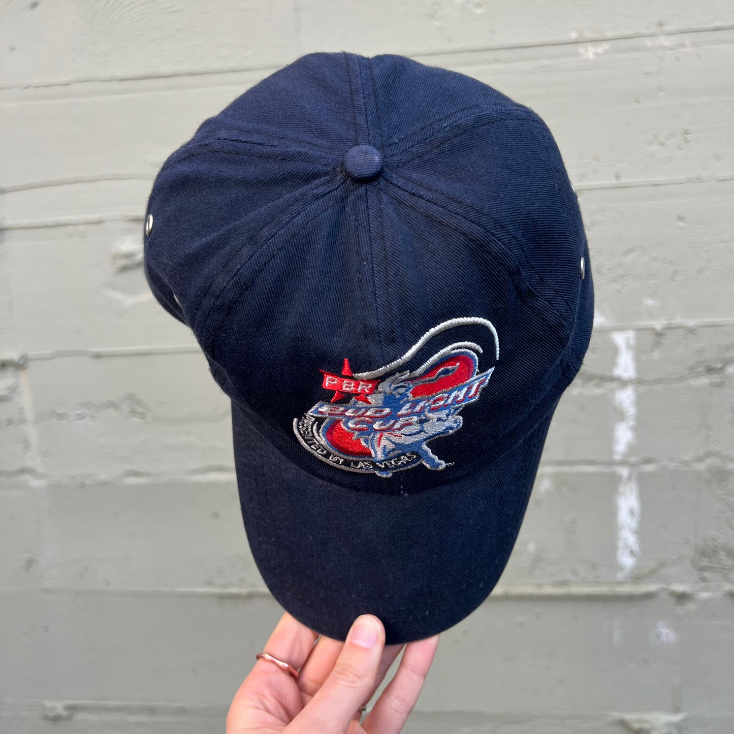 Vintage 90's Bud Light Pro Bull Riding Embroidered 6-Panel Adjustable Strapback Dad Hat - O/S - Navy/Red