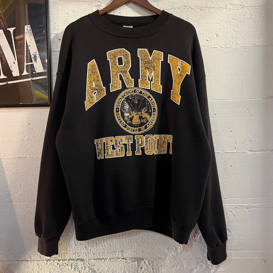 Vintage 90’s Faded Army West Point Puff Print Crewneck Sweatshirt - Size XL - Made In USA - Black/Yellow/White