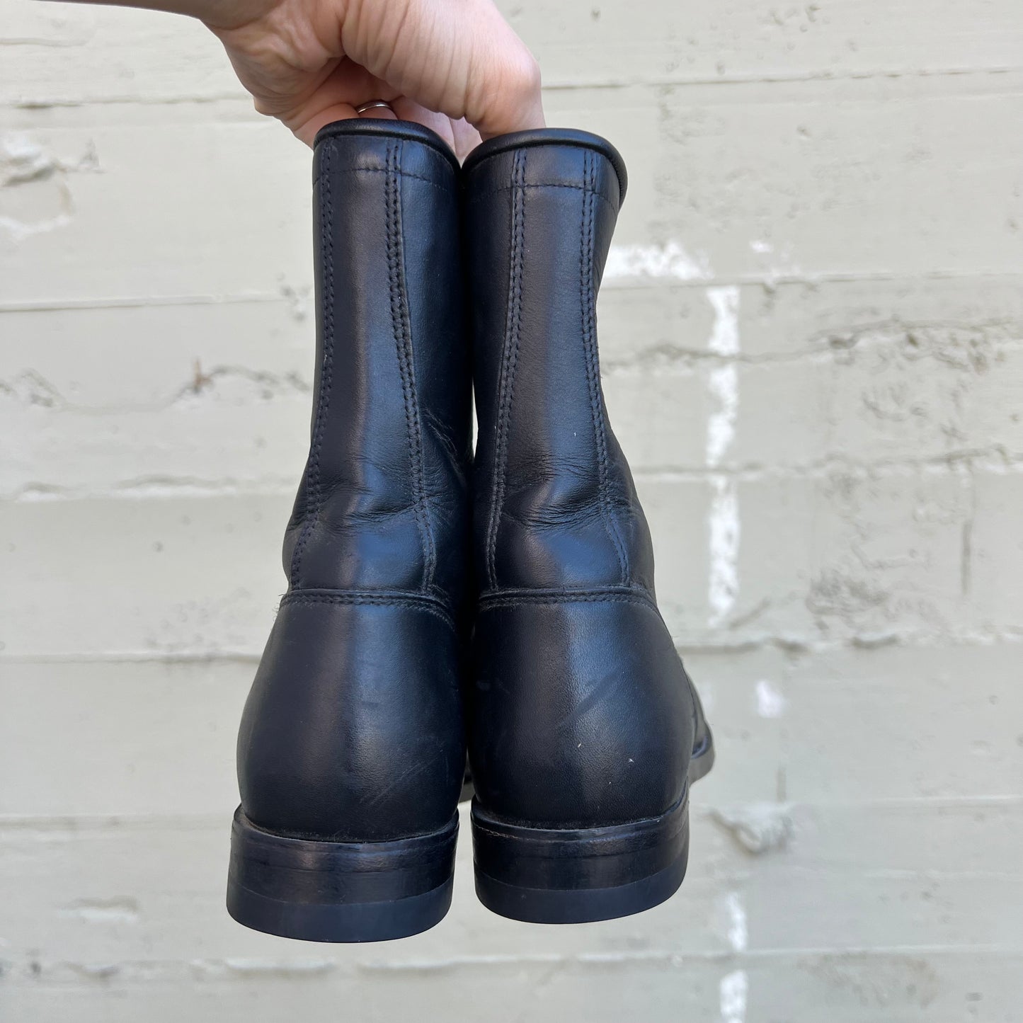 Vintage Justin's 506 McKean Lace Up Roper Kiltie Leather Boots - Size 6.5C (Narrow) - Black Leather