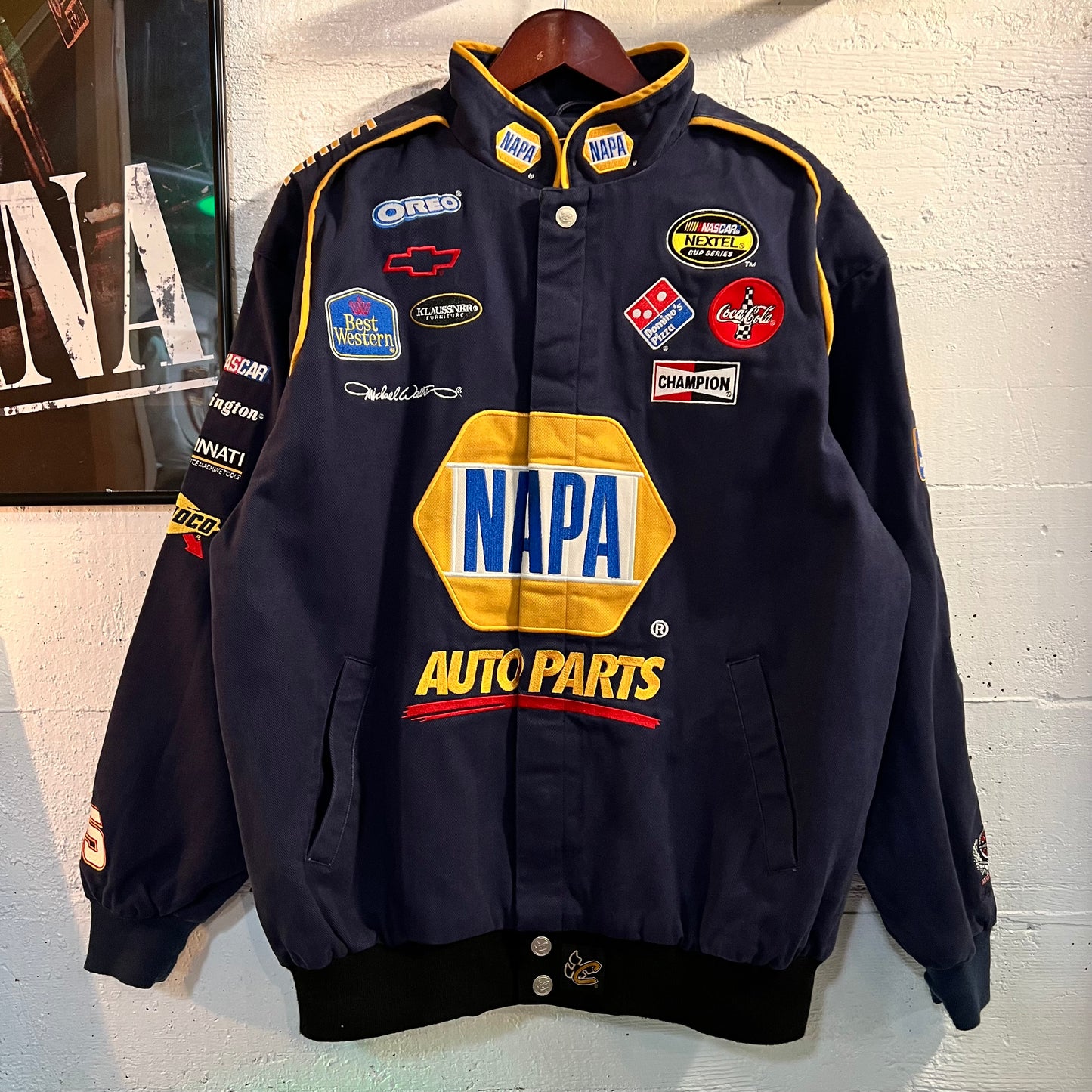 Vintage Chase Authentics Nascar Napa Racing 'Michael Waltrip' Embroidered Jacket - Size Large - Navy/Gold
