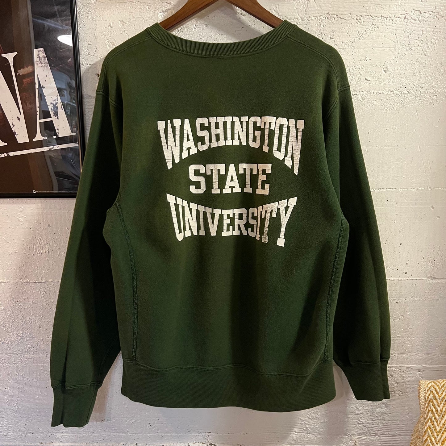 Vintage 1993 Steven’s Hall Washing State University Reverse Weave Crewneck Sweatshirt - Size Large/XL - Made In USA - Green/White/Purple