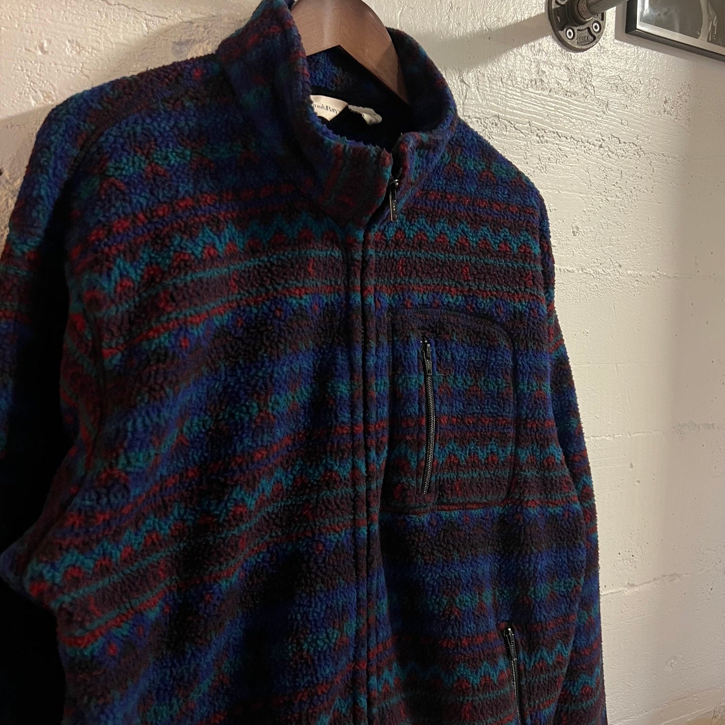 Vintage 90’s St. John’s Bay Full-Zip Aztec Patterned Fleece Jacket - Size XL - Blue/Turquoise/Red/Black