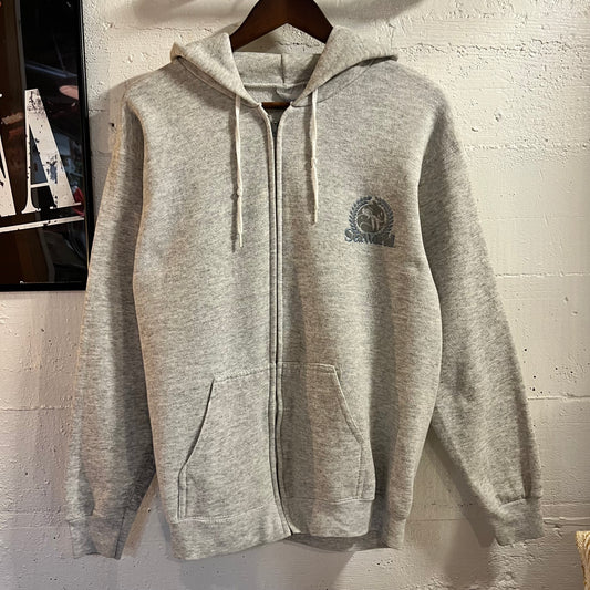Vintage 80’s Sea World Zip Up Hoodie Sweatshirt - Size Medium - Made In USA - Heather Grey/Blue