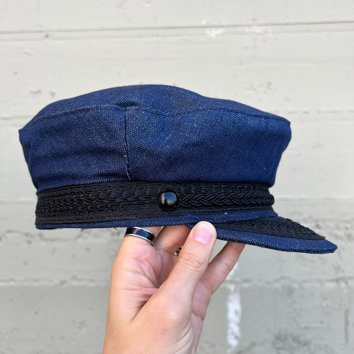 True Vintage 1960's Denim Greek Fisherman Cap - Medium - Union Made In USA - Dark Indigo