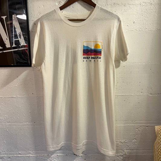 Vintage 1986 Surf Pacific Hawaii Single Stitch T-Shirt - Size Large - Made In USA - White/Multi
