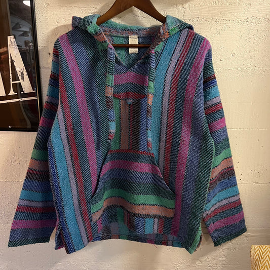 Vintage Molina Baja Hoodie Sweatshirt - Size Small - Made In Mexico - Blue/Multicolor