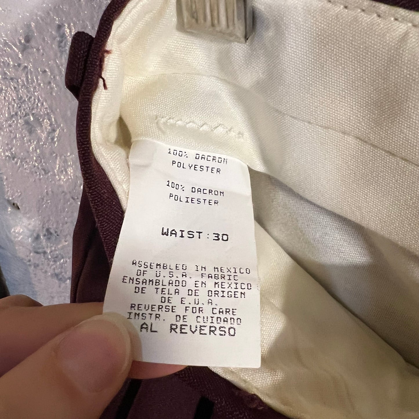 Vintage Pleated Loose Fit Straight Leg Dacron Unhemmed Trousers - Size 30" - Maroon