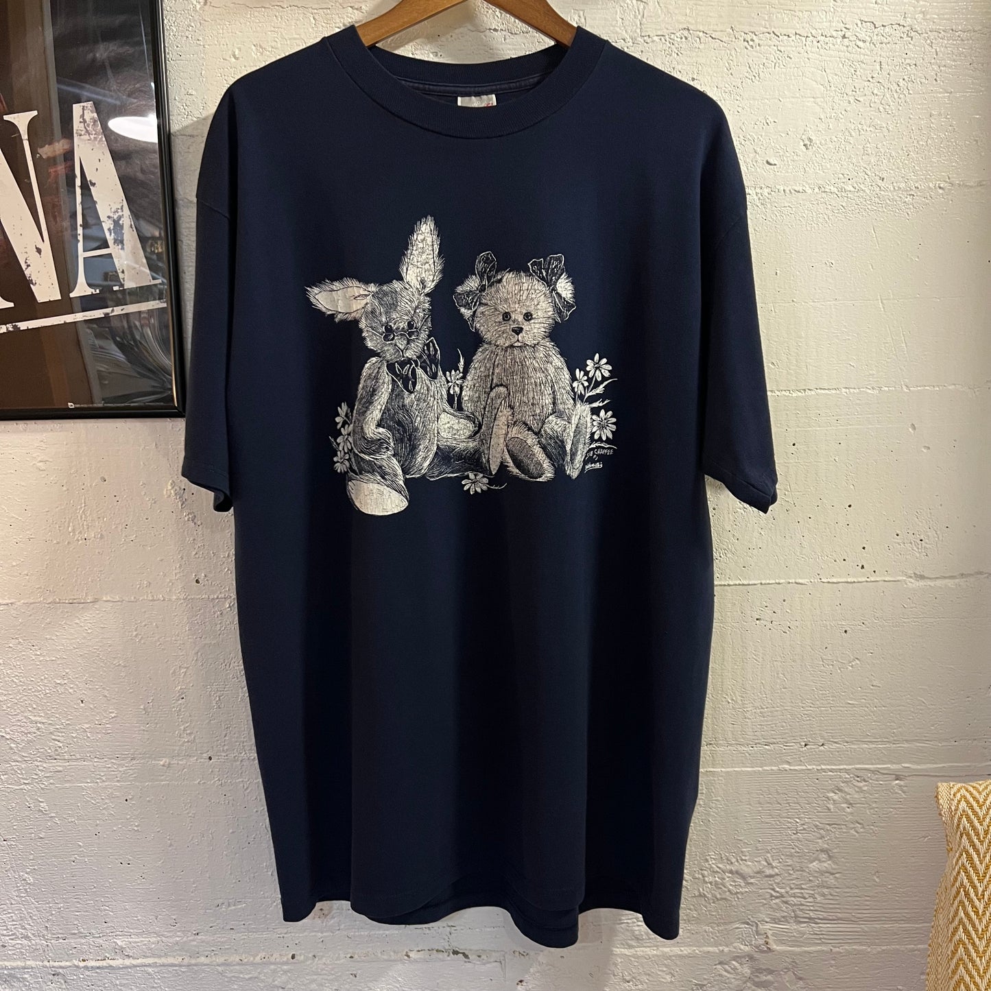Vintage 90’s Jerzees Bunny & Bear Friends Graphic T-Shirt - Size XL - Made In USA - Navy/White