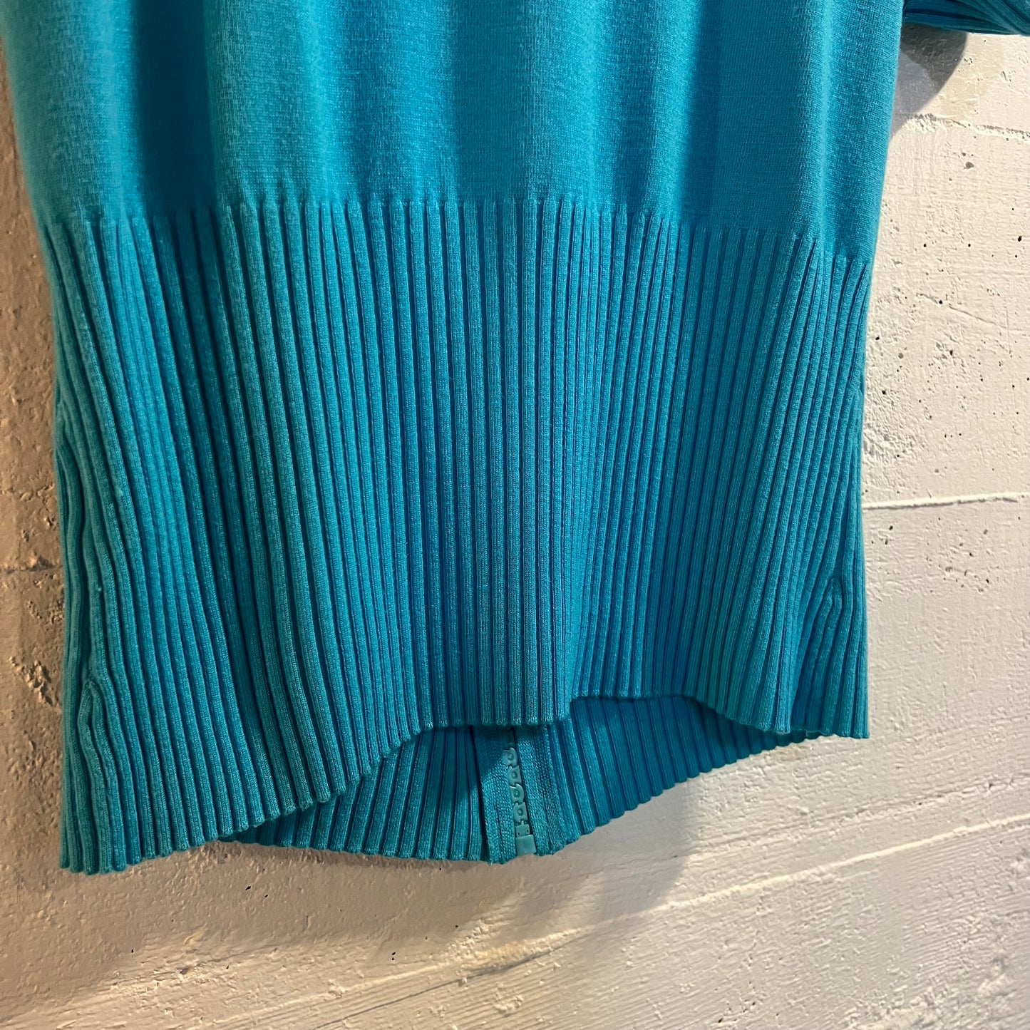 Belldini Bedazzled Zipper Short Sleeve Knitted Sweater - Size Large - Blue