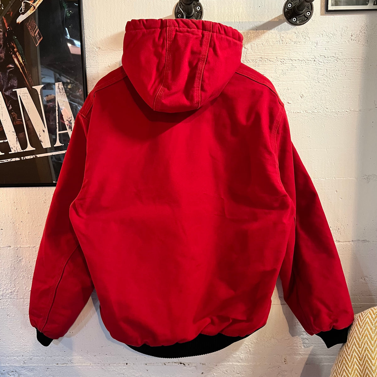 Vintage 2000's Carhartt J140 Red Duck Canvas Quilt Lined Hooded Active Jacket - Size Large - 100% Cotton
