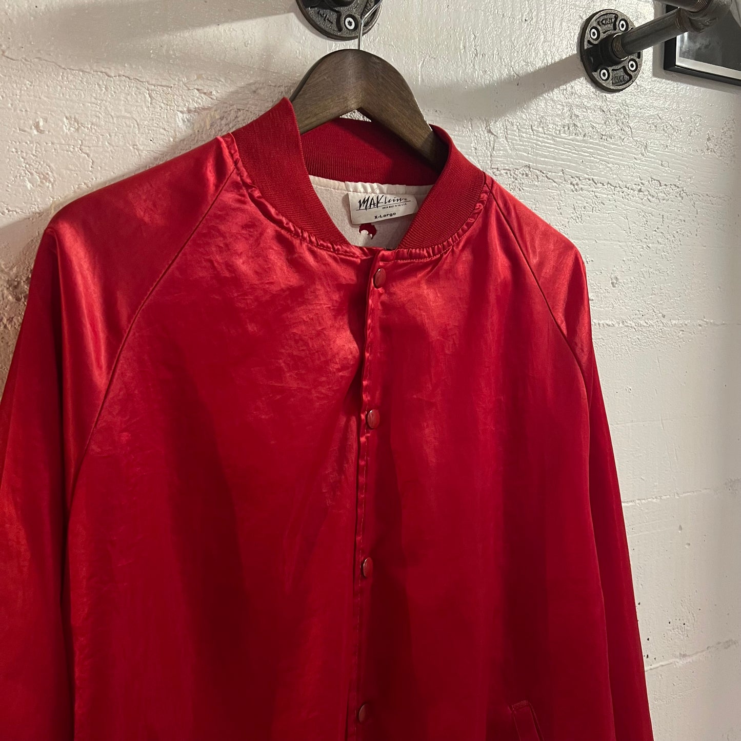 Vintage 1980's Highlander Bowl Mt. St Helens Invitational 'Kelso WA' Satin Bomber Jacket - Size XL - Union Made In USA - Red/White