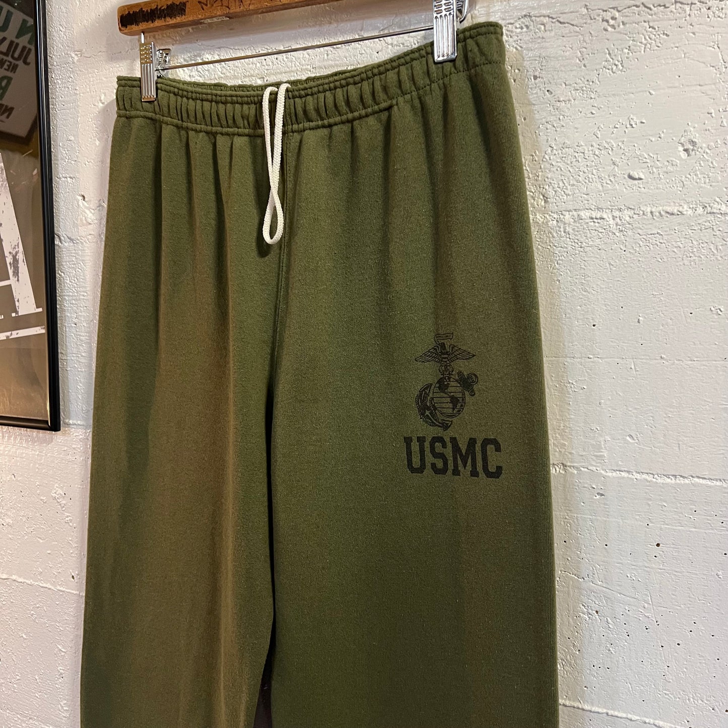 Vintage USMC Marines PT Sweatpants - Size Medium - Made In USA - Olive Green