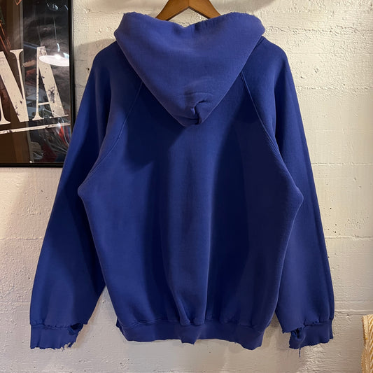 Vintage 90’s Distressed Embroidered Adidas Originals Raglan Sleeve Hoodie Sweatshirt - Size Small - Made In USA - Blue/White