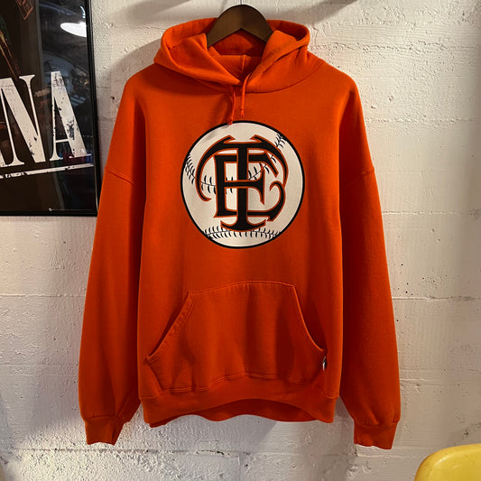 Vintage 90’s Russell Athletic Baseball Hoodie Sweatshirt - Size XL - Orange/Black/White