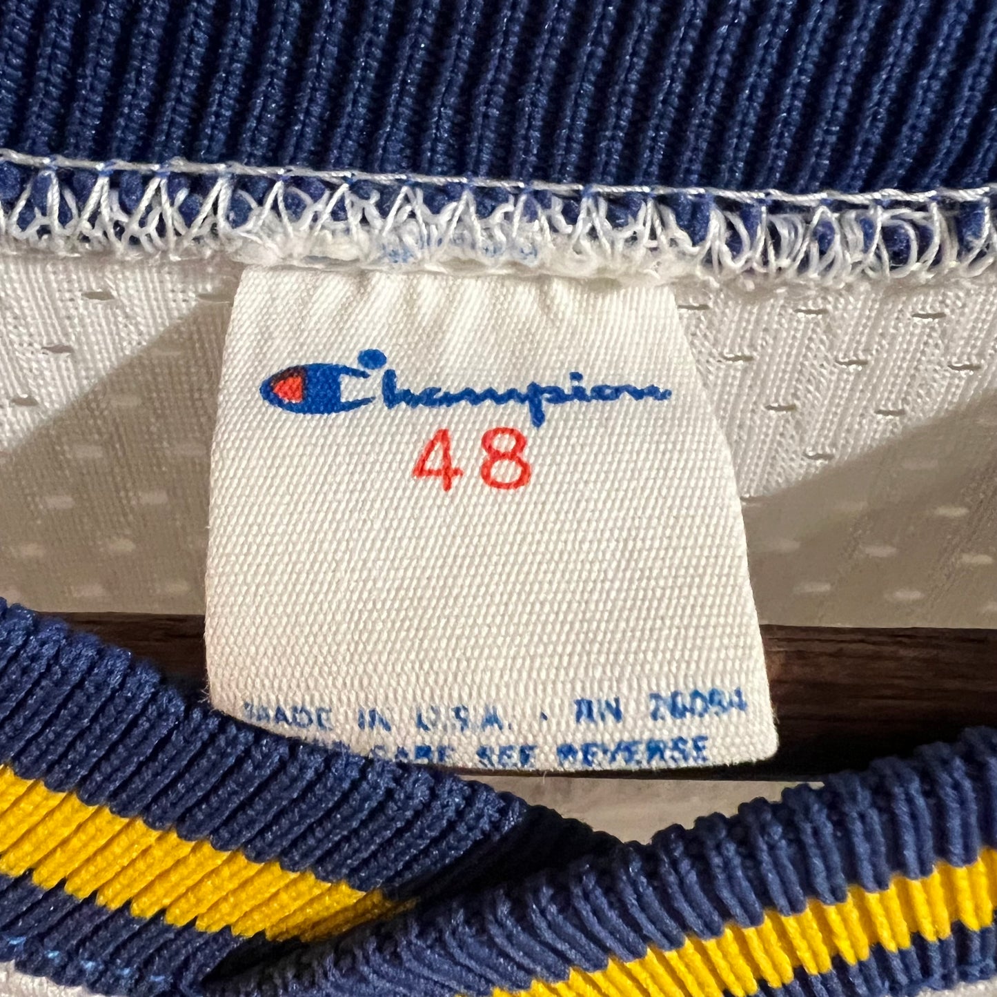 Vintage 1980's Champion Regents Hockey Jersey - Size XL (48) - Made In USA - White/Blue/Yellow