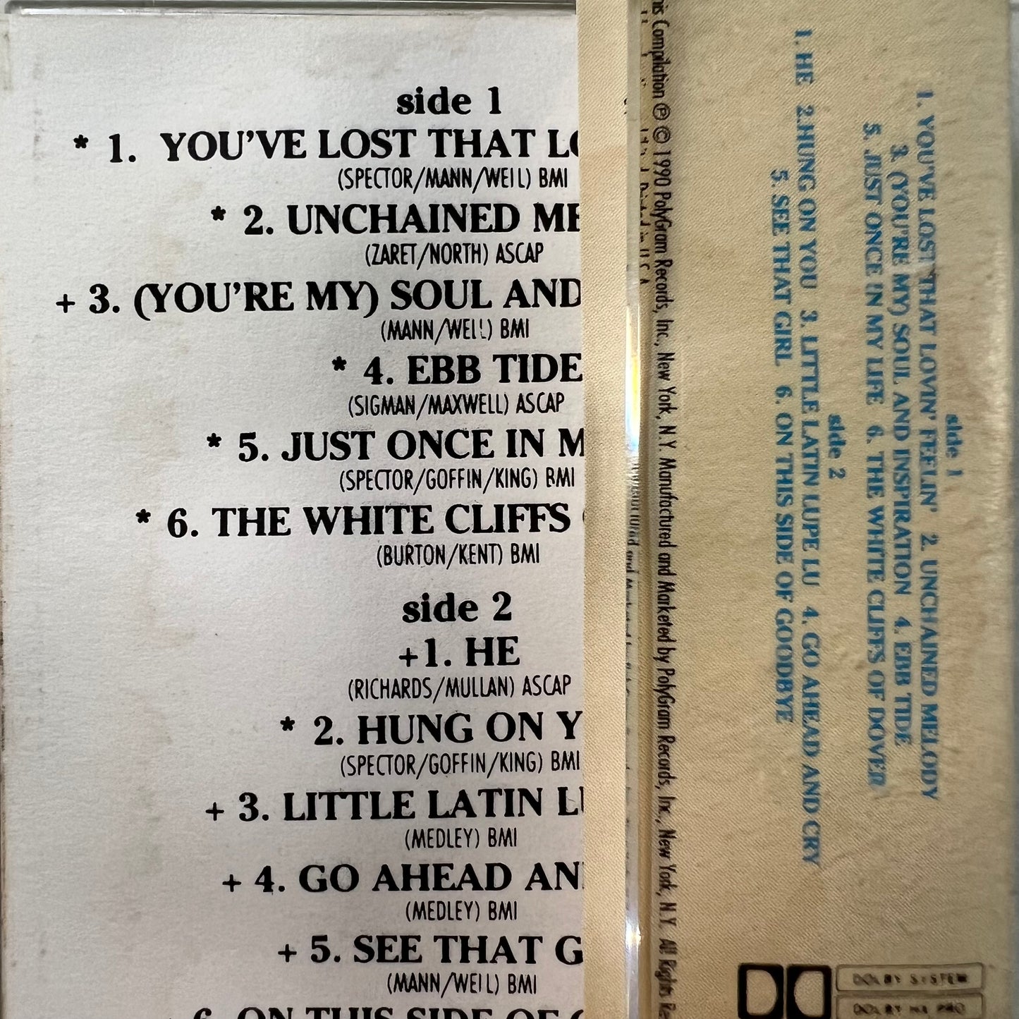 Vintage 1990 The Righteous Brothers 'Unchained Melody' Cassette Tape