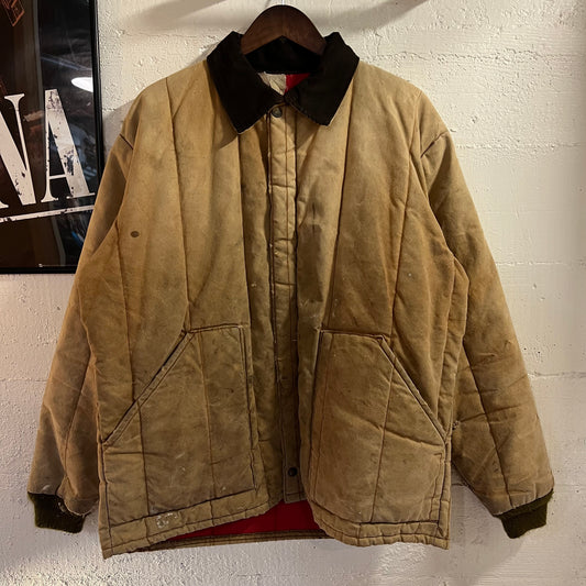 Vintage 1970's Key Imperial Distressed Quilted Canvas Corduroy Collar Work Chore Coat - Size Large - Made In USA