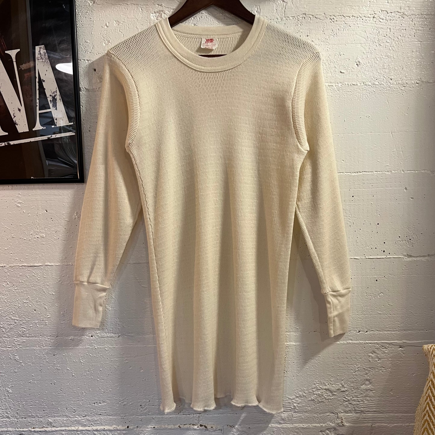 Vintage 80’s Warm Front Honeycomb Knitted Thermal Long Sleeve Shirt - Size XL - Made In USA - Antique White