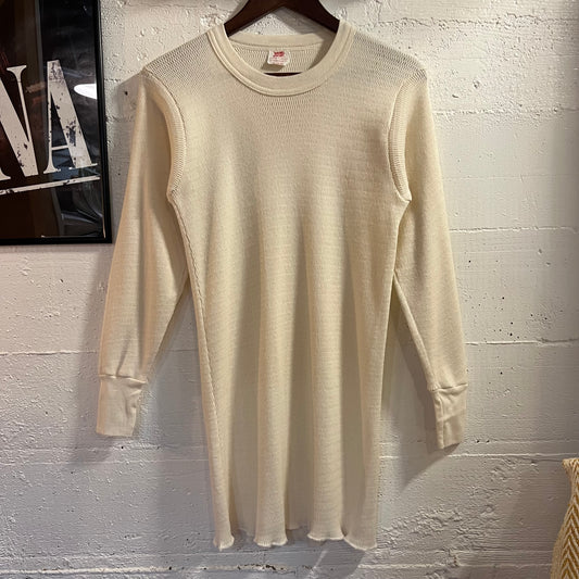 Vintage 80’s Warm Front Honeycomb Knitted Thermal Long Sleeve Shirt - Size XL - Made In USA - Antique White
