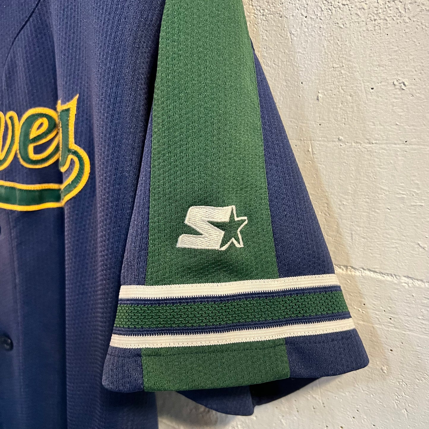 Vintage 90's Milwaukee Brewers Starter Stitched Baseball Jersey - Size XL - Navy/Green/Yellow