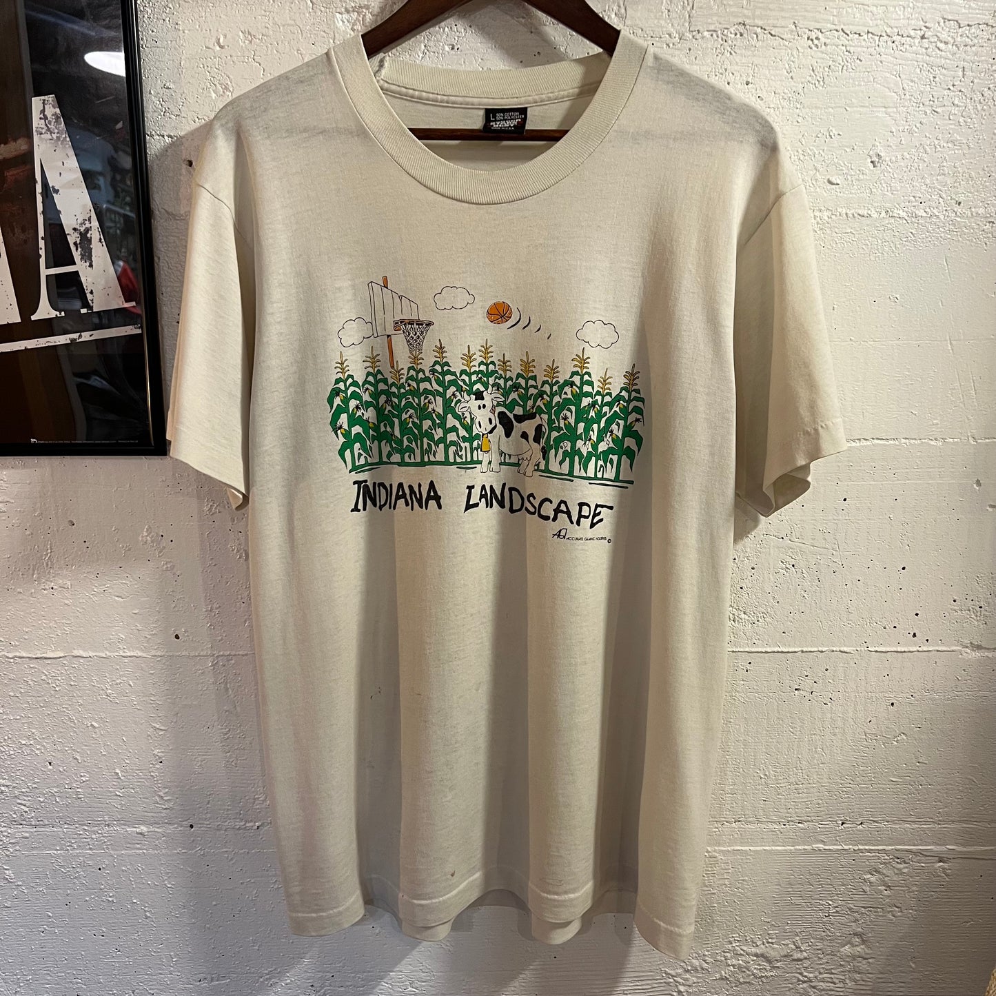 Vintage 90’s Distressed Indiana Landscape Single Stitch Graphic T-Shirt - Size Large - Made In USA - White/Multi