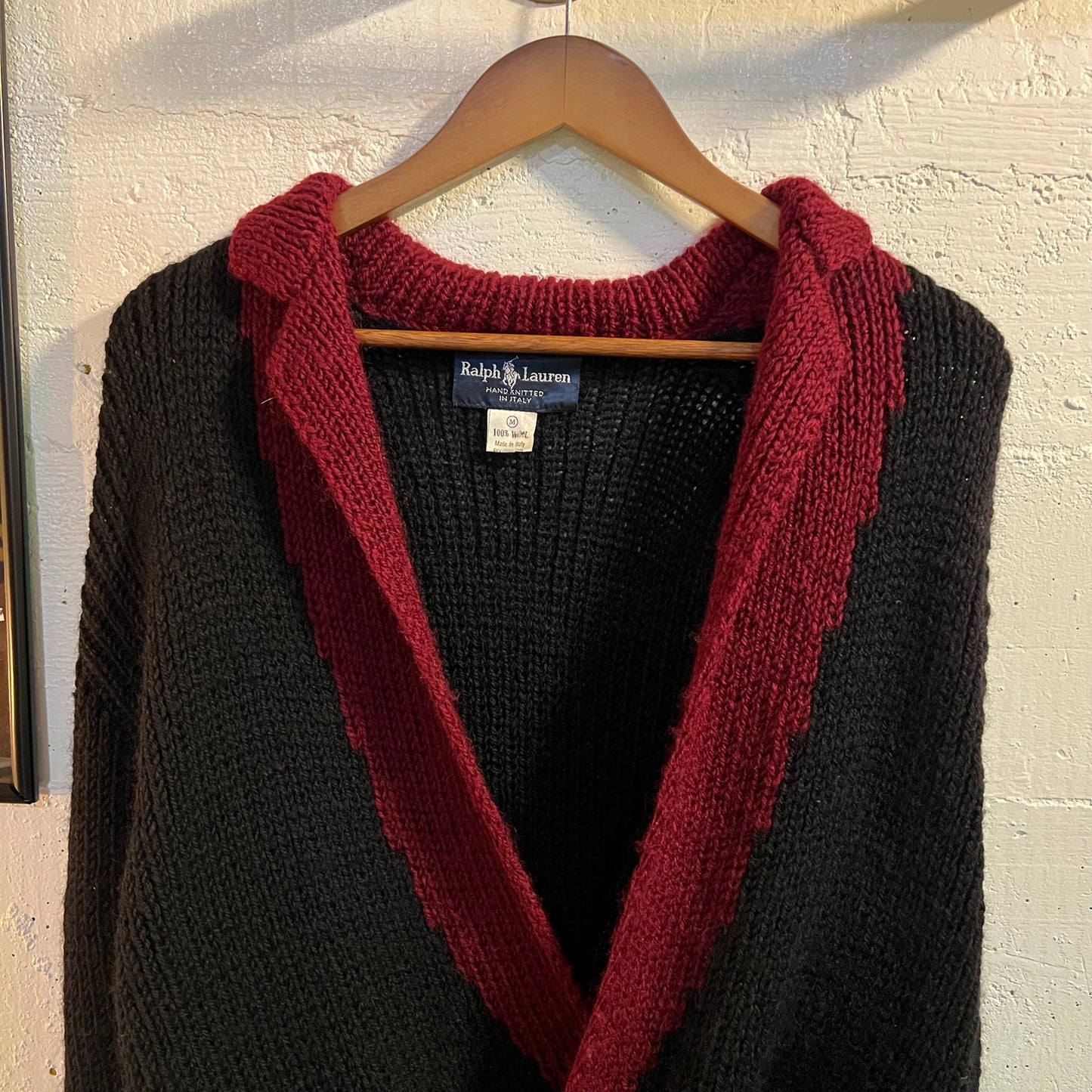 Vintage Ralph Lauren Womens Hand Knitted Double Breasted Wool Cardigan Sweater - Size Medium - Made In Italy - 100% Wool