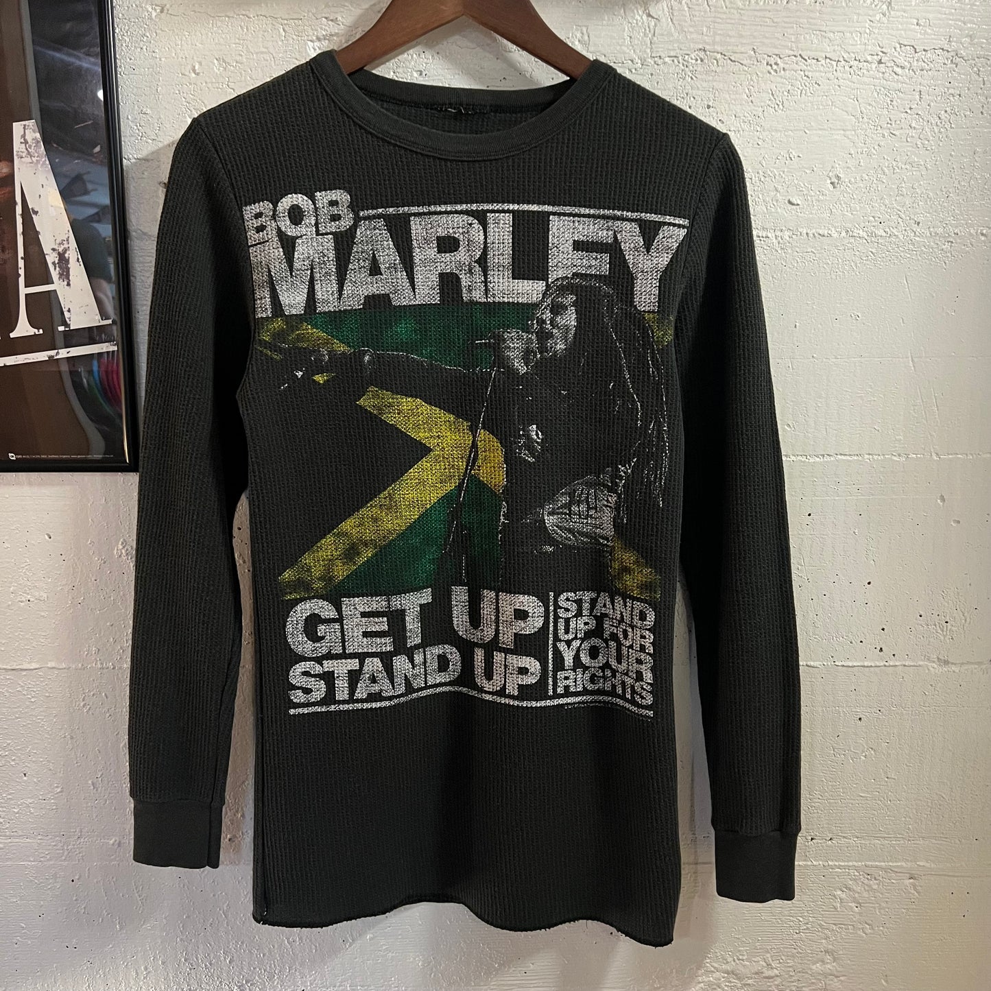 Vintage 90’s Bob Marley ‘Get Up Stand Up’ Long Sleeve Thermal T-Shirt - Size Large - Black/Multi
