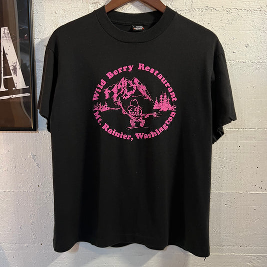 Vintage 80’s Mt.Rainier, WA Puff Print Single Stitch T-Shirt - Size Large - Made In USA - Black/Pink