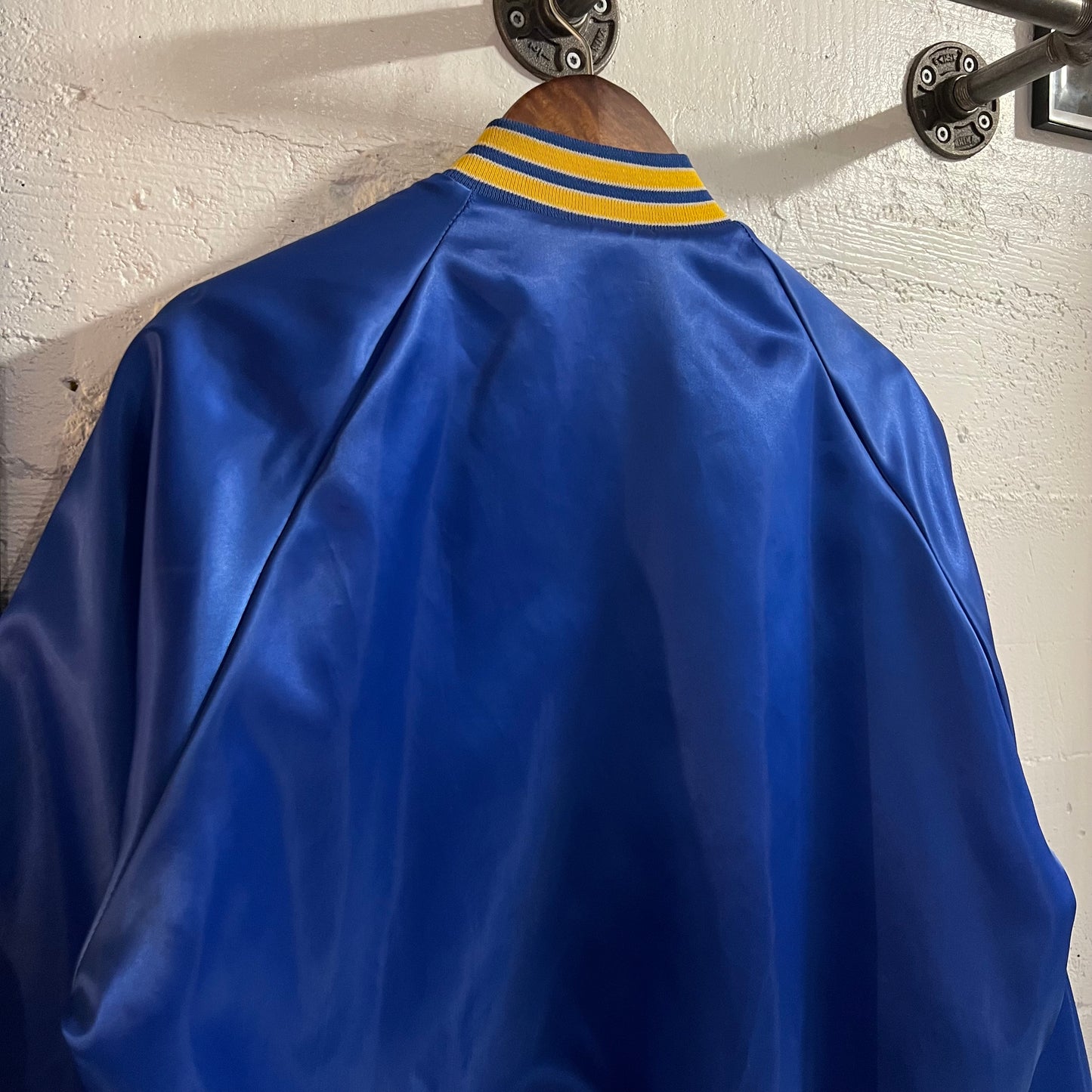Vintage 1980's USS Alabama SSBN-731 Pla-Jac By Dunbrooke Satin Bomber Jacket - Size 40 (M) - Made In USA - Blue/Yellow