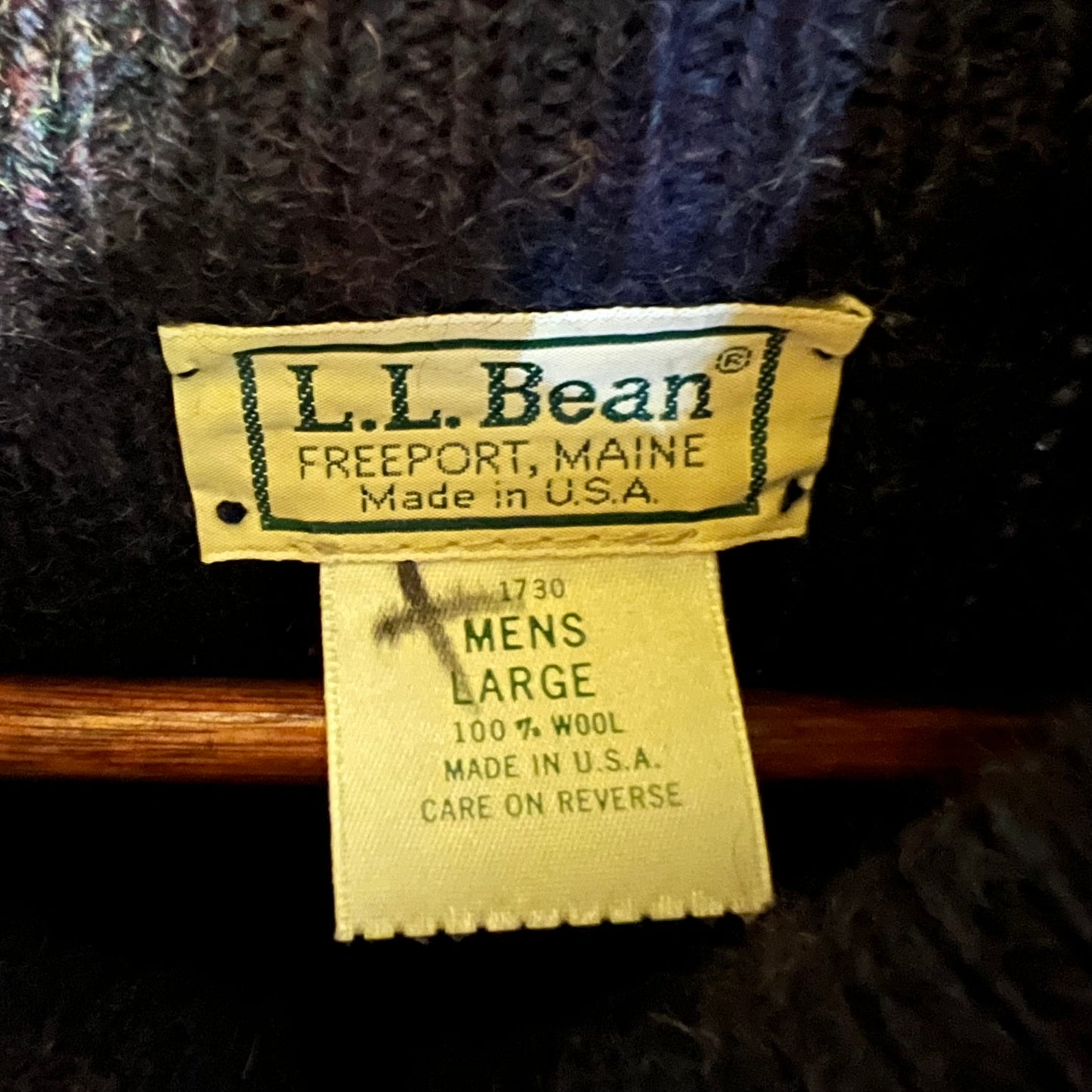 Vintage L.L.Bean 100% Marled Wool Zip-Up Knitted Sweater - Size Large - Made In USA - Blue/Purple/Multi