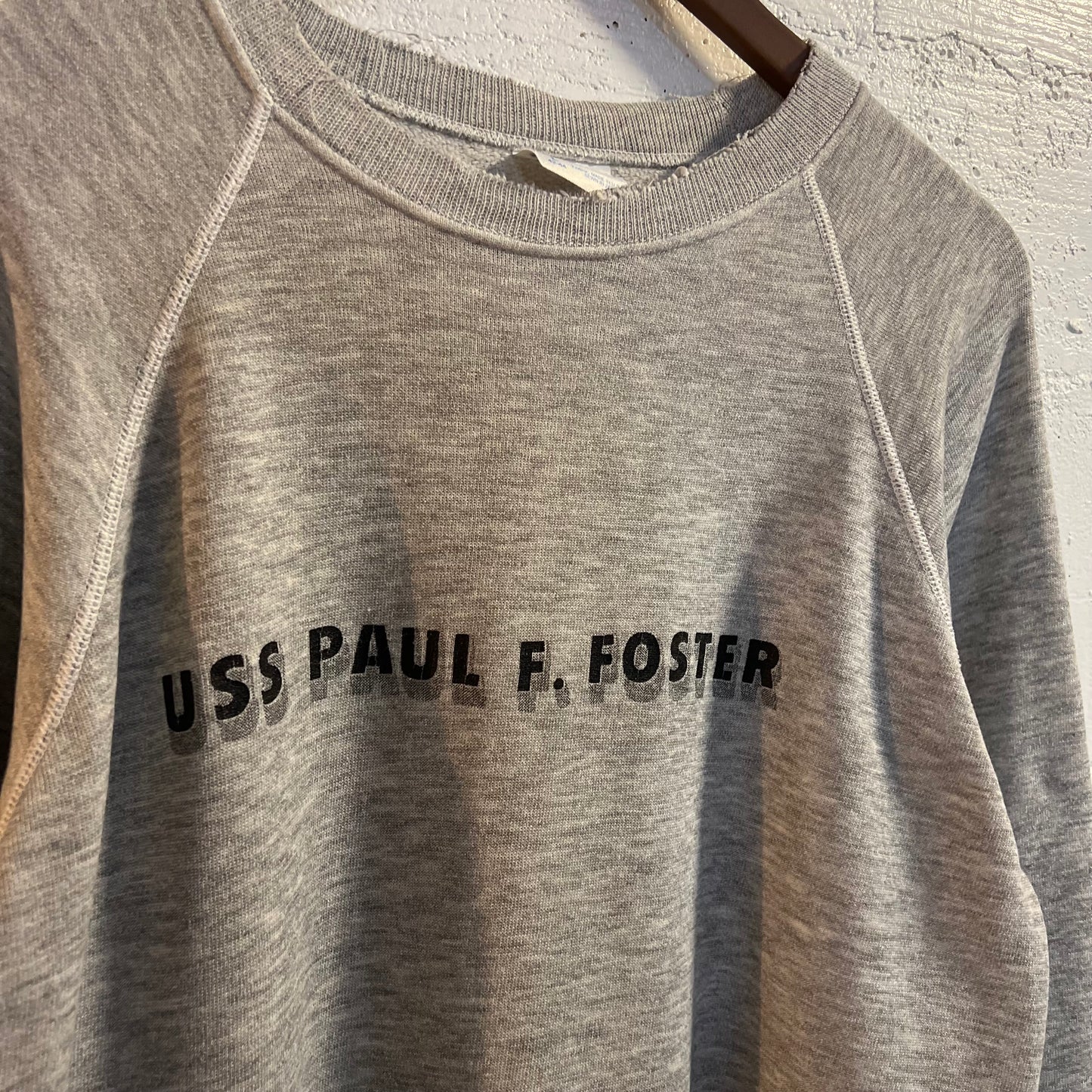 Vintage 1980's Distressed USS Paul F. Foster Navy Destroyer Ship Raglan Crewneck - Size Large - Made In USA - Heather Gray - Hanes