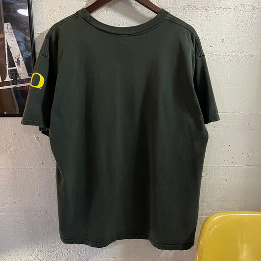 Vintage Nike University Of Oregon Ducks Autzen Center Swoosh T-Shirt - Size Large - Green/Yellow