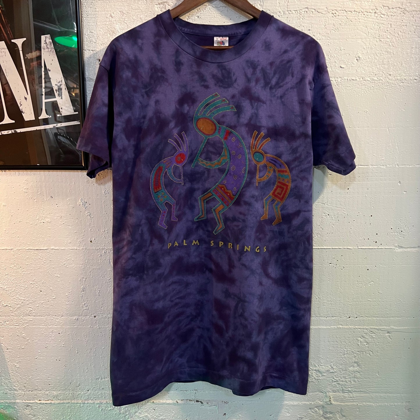 Vintage Palm Springs Kokopelli Tie Dye Single Stitch T-Shirt - Size Medium - Made In USA - Purple/Multicolor