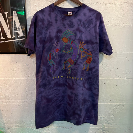 Vintage Palm Springs Kokopelli Tie Dye Single Stitch T-Shirt - Size Medium - Made In USA - Purple/Multicolor