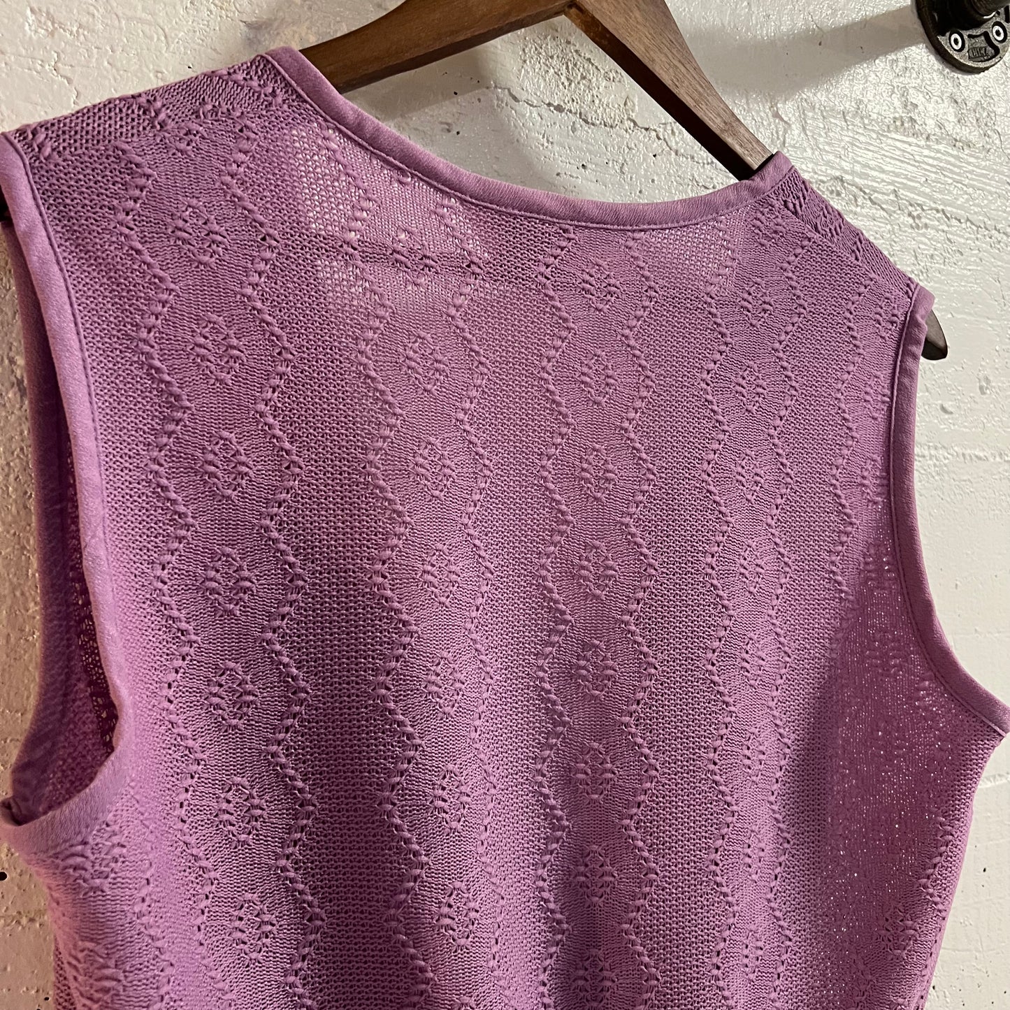 Vintage 1970’s JCPenney Knitted Sweater Cardigan Vest - Size L/XL (14) - Made In USA - Lavender Purple