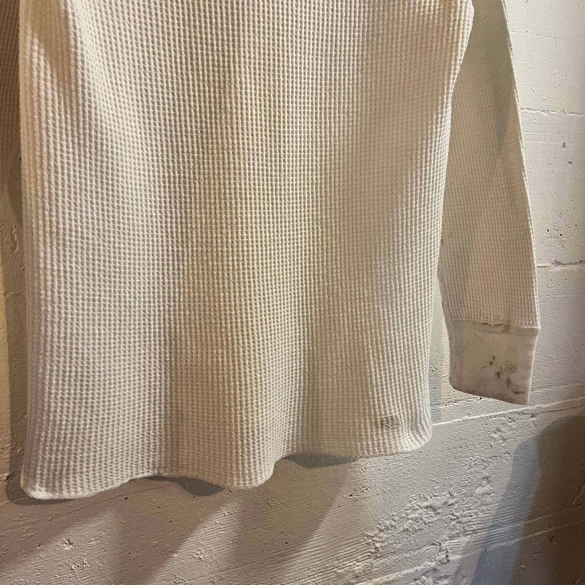 Vintage 60’s/70’s Distressed Kmart Waffle Knit Long Sleeve Shirt - Size Medium - Made In USA - White