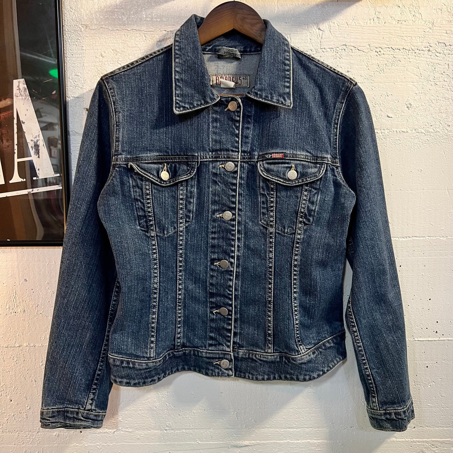 Vintage Amadeus Jeans Women’s Buttoned Denim Jacket - Size Large (40) - Dark Wash