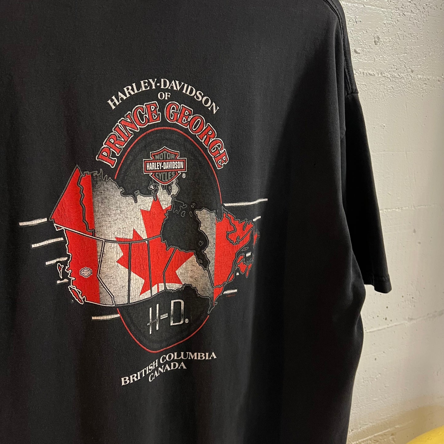 Vintage 2004 Harley Davidson British Columbia, Canada Wolf Graphic T-Shirt - Size XL - Made In Canada - Faded Black/Multi