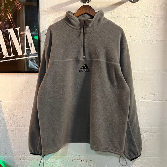 Vintage 2001 Adidas Center 3-Stripe Logo Quarter Zip Fleece Pullover - Size Large - Grey