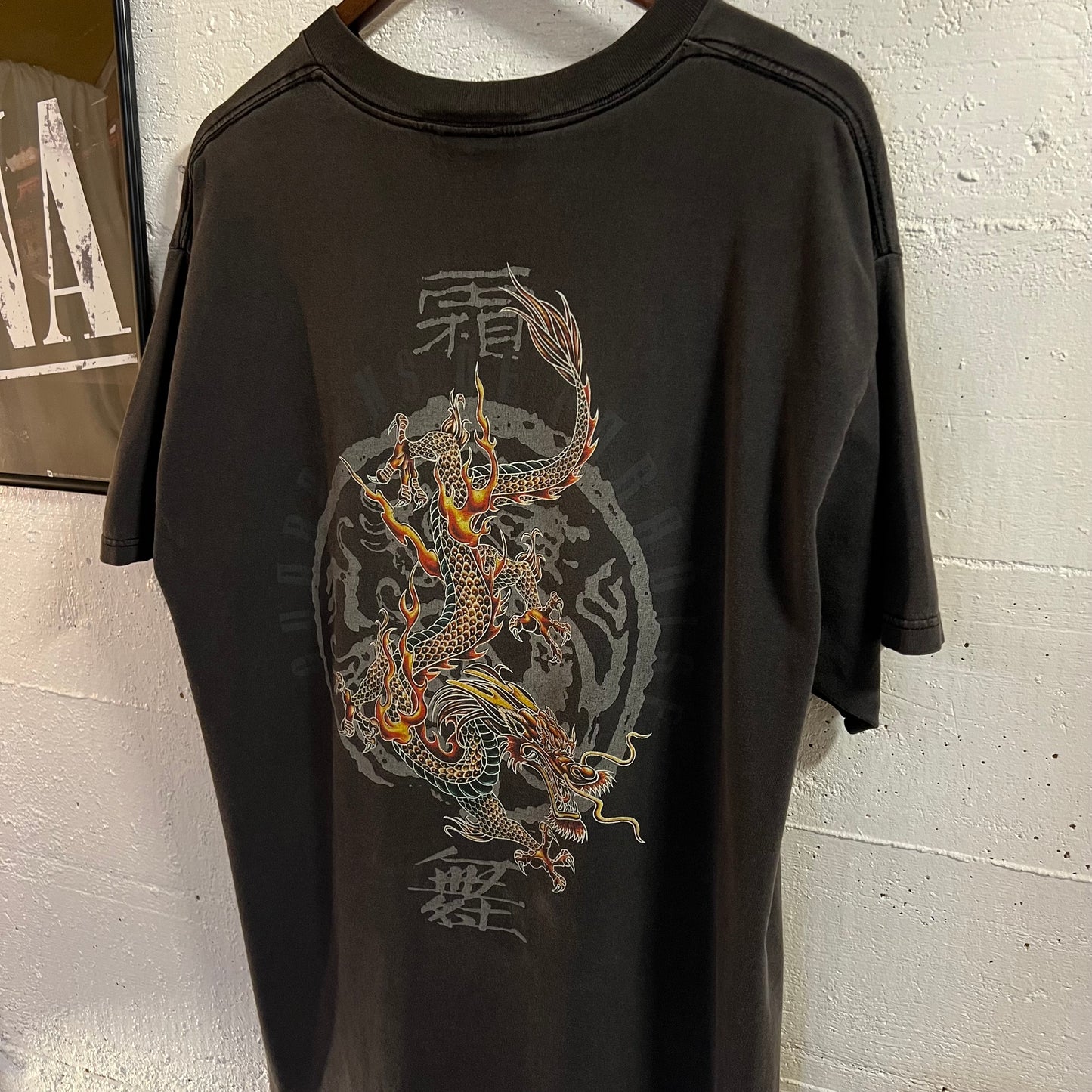 Vintage 90’s Guardians Of Paradise Dragon Graphic Light Reflective T-Shirt - Size XL - Faded Black/Multi