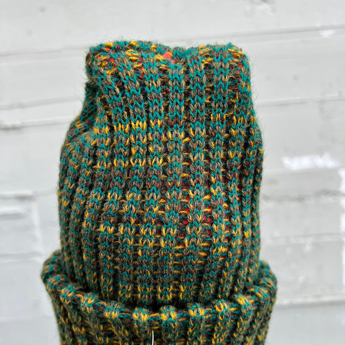 True Vintage Deadstock 1970's Marled Yarn Knit Reversible Stocking Cap Beanie - O/S - Forest Green/ Blaze Orange