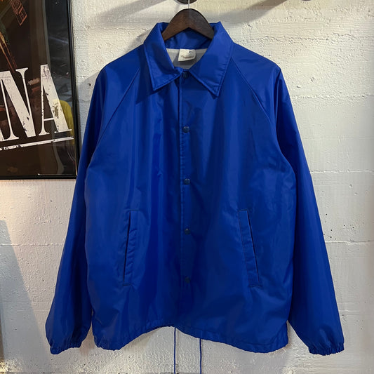 Vintage Auburn Sportswear 'Lands End Charters, Ilwaco WA' Nylon Coaches Jacket - Size Large - Made In USA - Blue/Gold
