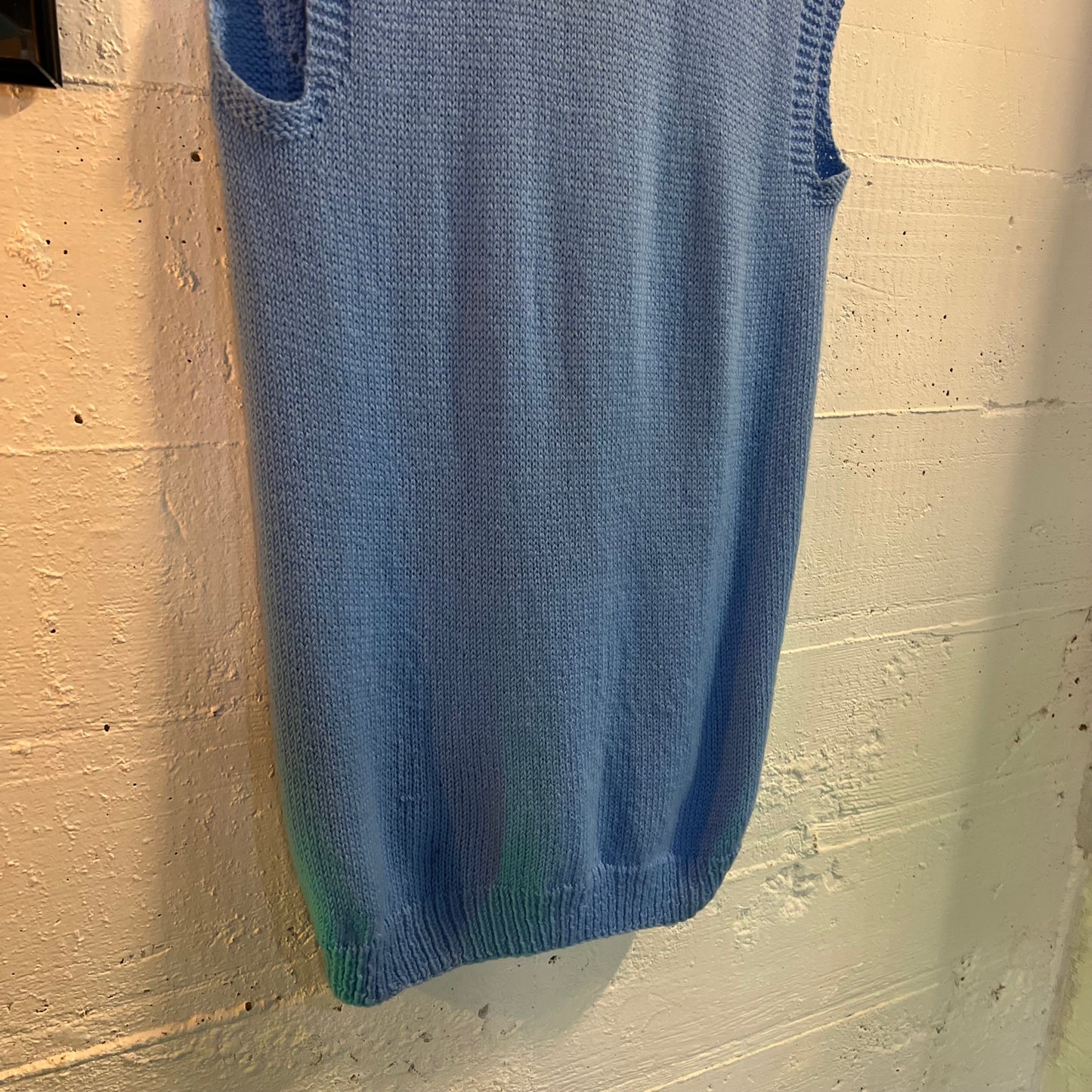Vintage Knitted Handmade Fancy Sweater Vest - Size Large - Baby Blue