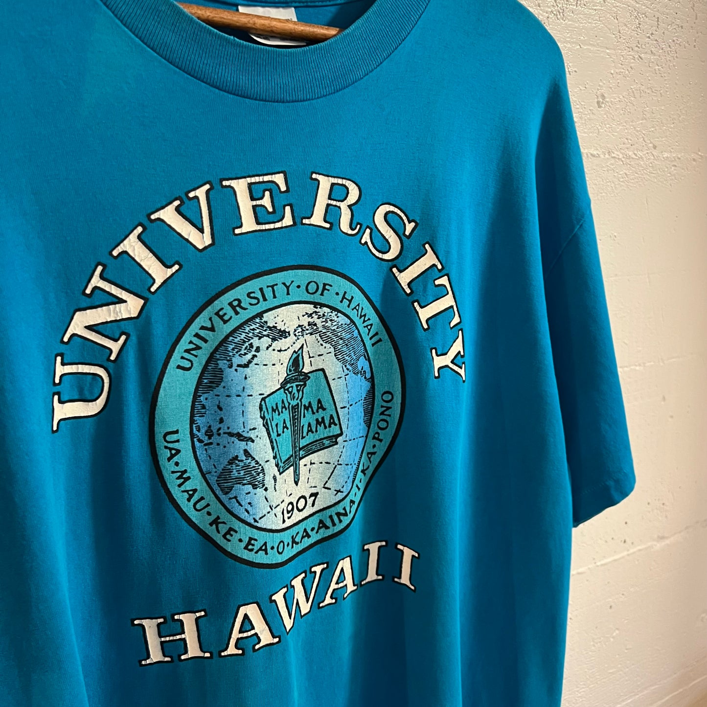 Vintage 80’s Distressed University Of Hawaii Single Stitch T-Shirt - Size XL - Made In USA - Blue/White/Black
