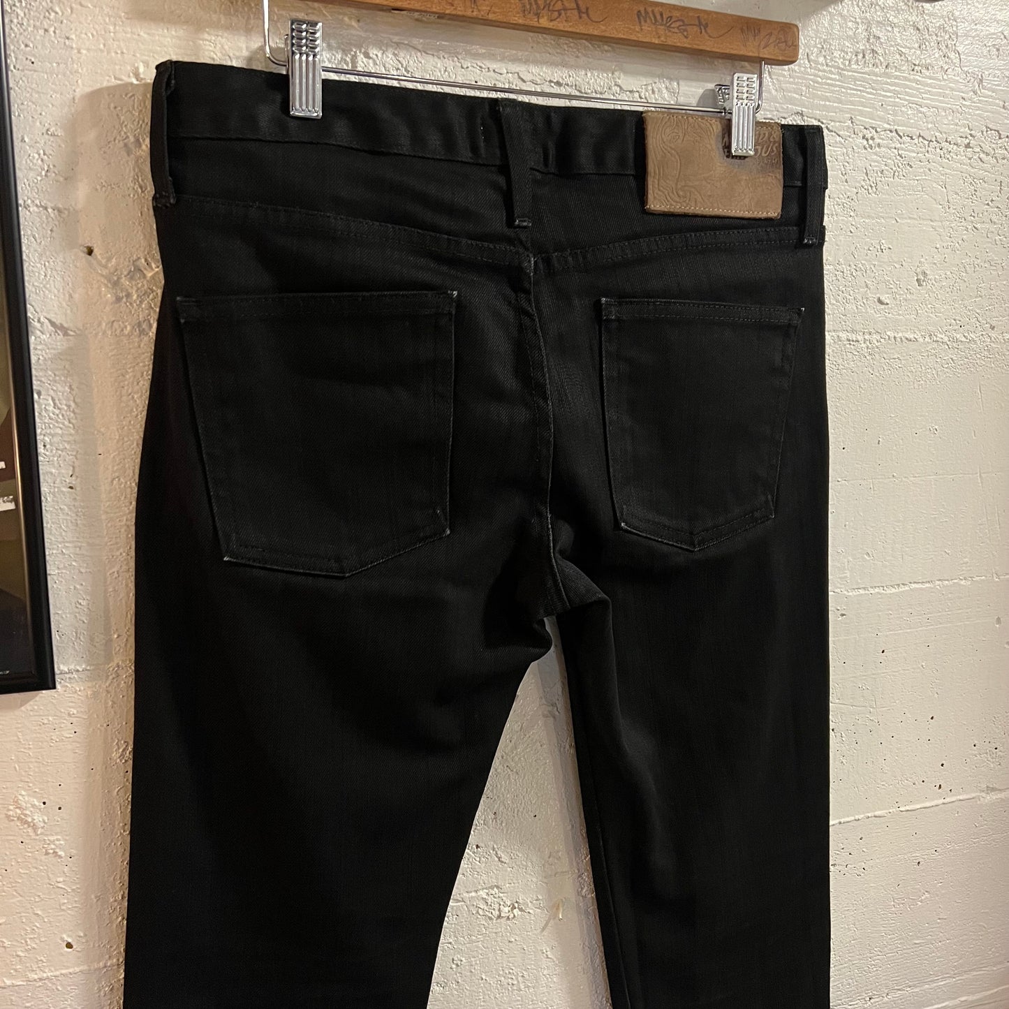 Pre-Owned Naked & Famous Denim Skinny Guy 'Black Power Stretch' Denim Jeans - Size 32" x 29" - Made In Canada - Black