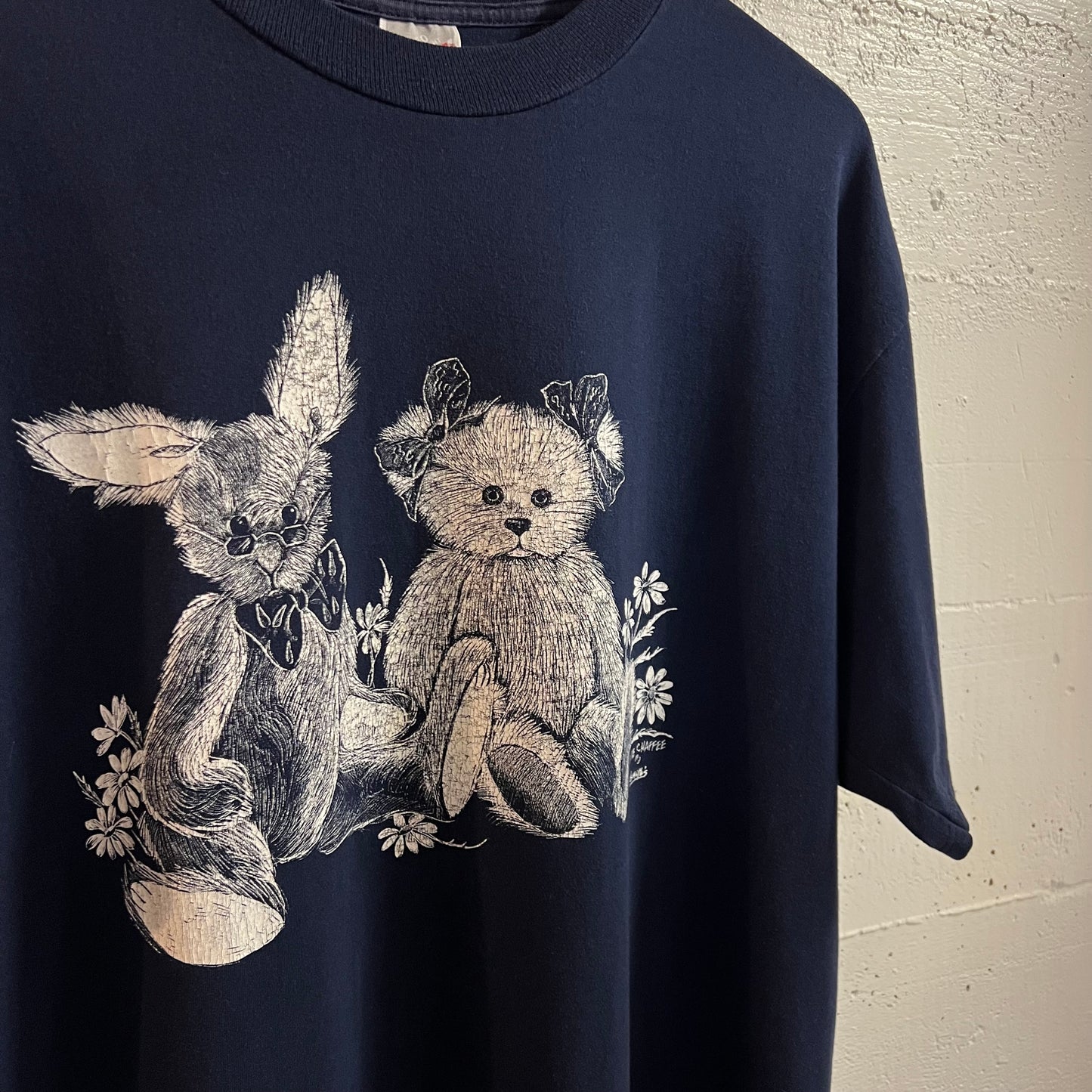 Vintage 90’s Jerzees Bunny & Bear Friends Graphic T-Shirt - Size XL - Made In USA - Navy/White
